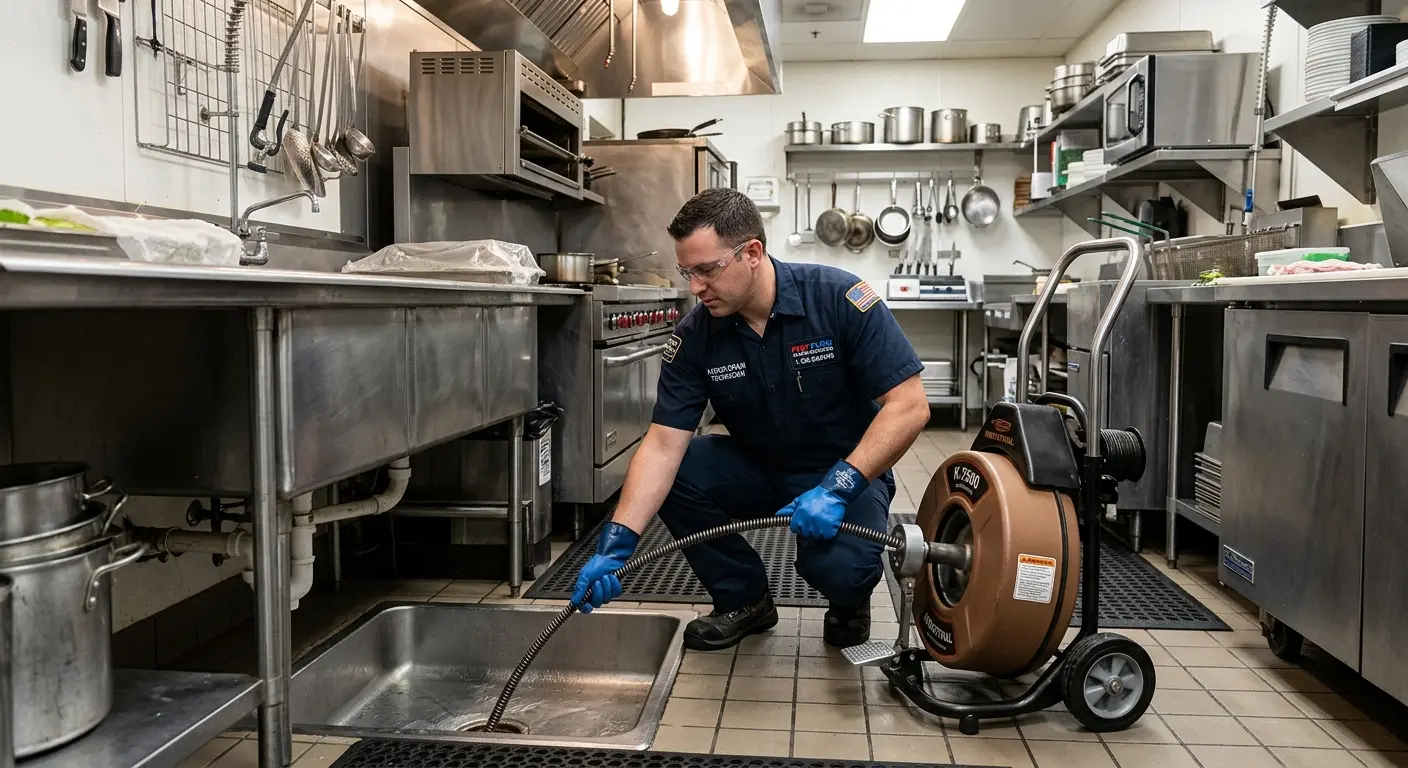 Commercial drain cleaning service in a restaurant kitchen in Tipp City